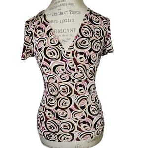 A Byer Y2K Babydoll Top Womens Large Geometric Rose Stretch Club Feminine